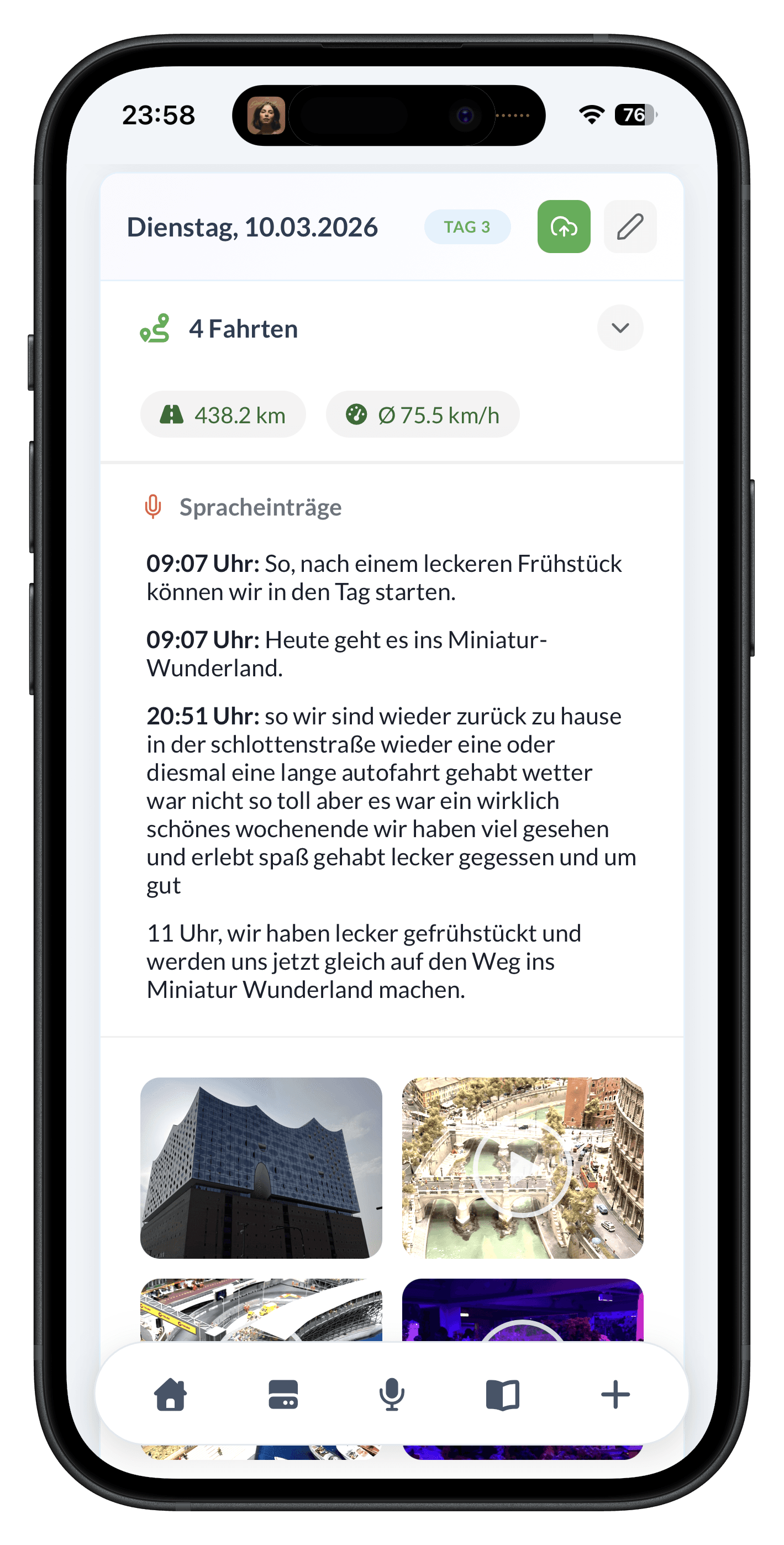 Reisetagebuch mit Einträgen der Mieter